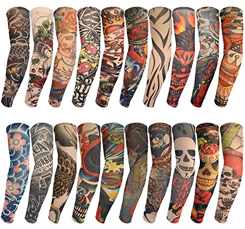 ChurlChurl 20PCS Tattoo Sleeves for Men and Women, Temporary Tattoo Arm Sunscreen Sleeves for Men Women Slip on Tattoo Arm Sleeves Kit