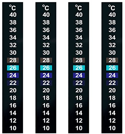 Jagowa Stick-On LCD Thermometer Strips - 4 Pack, Adhesive, 10-40℃ Sensing Range, Ideal for Aquariums, Fish Tanks, Home Brewing and Fermentation Temperature Control.