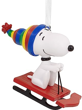 Hallmark Collectable Peanuts Snoopy on Sled Ornaments, Snoopy Decoration, Hanging Ornament, Gifts for Christmas, Peanuts Comics