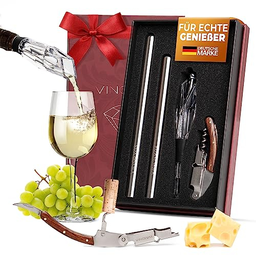 VINOSVAR Premium Weinkühlstab 5-in-1 Set - Maximale Kühleffizienz I Weinkühler Stab - BPA FREI - Weinkühlstab Mit Ausgießer I Ideales Wein Geschenk - Passend Für Alle Flaschengrößen