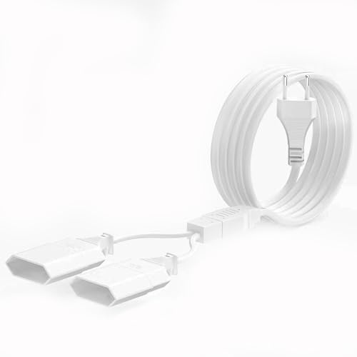 Verlängerungskabel, 2M Stromkabel Verlängerung Netzkabel, 2-Fach Stromstecker Flach, 2 in 1 Typ-C Verlängerungskabel Eurostecker auf Eurobuchse, 0.75mm²Max. 2,5A/250V für Zuhause, Computer, TV, Weiß