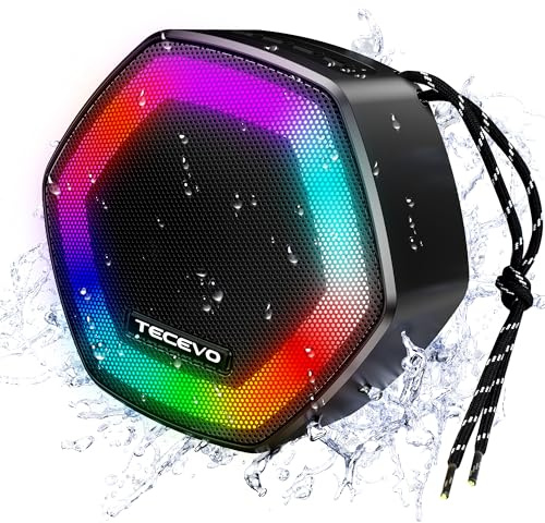 TECEVO HEX trådlös Bluetooth-högtalare med LED-ljus, med förbättrad bas, bärbar och uppladdningsbar, TWS, 6 timmars speltid, USB-C laddningskabel