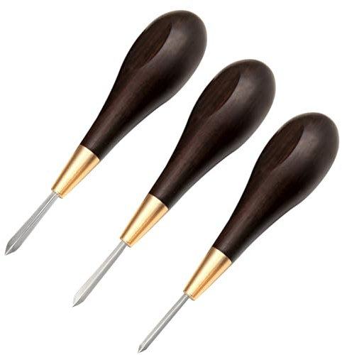 CDIYTOOL Lot de 3 alênes de couture en forme de diamant, manche en bois noir ébène pour travaux manuels, outils de couture à la main, 3 mm, 4 mm, 5 mm