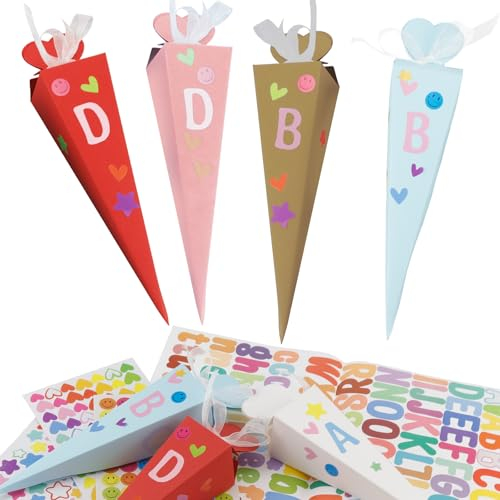 Rierousy 32stk Geschwisterschultüte Faltbare schultüten rohlinge für die Einschulung zum Schulanfang Geschenkboxen DIY Faltbare Schultüte, Zuckertüte klein für Kinder Junge und Mädchen