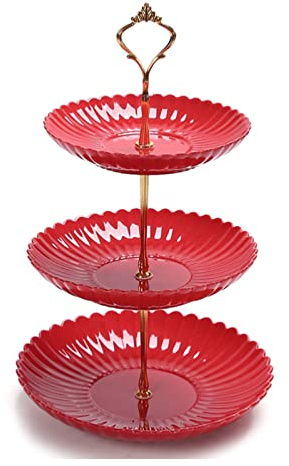 Alzata per torte Alzata per cupcake a più livelli Vassoio da portata per matrimoni Piatto da esposizione per dessert in ceramica Piatto da portata Torre espositiva per caramelle con frutta rossa per
