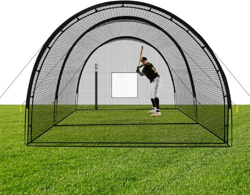 KuiBonu Red de jaula de bateo de béisbol, jaulas de bateo para patio trasero de 22 x 12 x 8 pies, jaulas de bateo portátiles de béisbol y sóftbol, puerta con cremallera con agujero para máquina de
