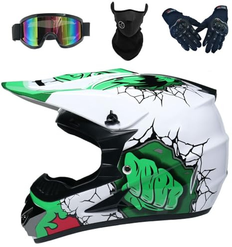 HKFBHFKM Casco de Motocross, Conjunto de Casco Integral MTB con Gafas, Guantes de MáScara, Casco Todoterreno, Casco de Motocicleta para Adolescentes Y Adultos para Descenso Quad Bike(L(56-57cm))