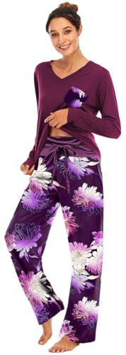 Famulily Jersey Pyjamas Soft Casual Loungwear Pjs Long Sleeve Top&Elastic Waist Pants Bottoms Wine L