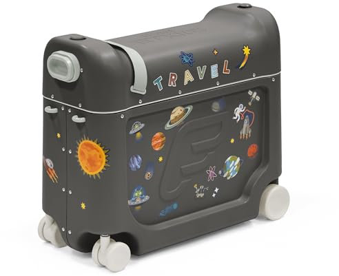 Stokke JetKids BedBox, Mitternachtsgrau – Aufsitzkoffer für Kinder von 2–7 Jahren (bis zu 35 kg) – verwandelt sich ins Bett – inklusive Matratze, dekorativen Aufklebern & verstellbarem Tragegurt