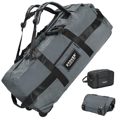STOVER Rolling Duffel Bag with Wheels, Large Travel Duffle Bag, Collapsible with Backpack Shoulder Straps for Men Women, Grey, 80L