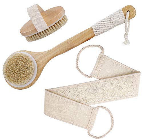 Körperbürste Bambusgriff Duschbürste Badebürste aus natürlichen Wildschweinborsten Schrubber hinten für Massage