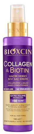 Bioxcin Acondicionador líquido voluminizador de colágeno y biotina (150 ml) – Volumen y brillo – Tratamiento en spray contra la caída del cabello – para cabello fino y fino