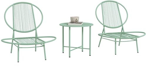 Outsunny Bistro-Set 3-teilig aus Stahl Wetterfest Gartenmöbel Set mit Bistrotisch Ergonomische Muschelförmige Gartenstühlen Outdoor Balkonmöbel Set Sitzgruppe Balkonset Gartengarnitur Grün