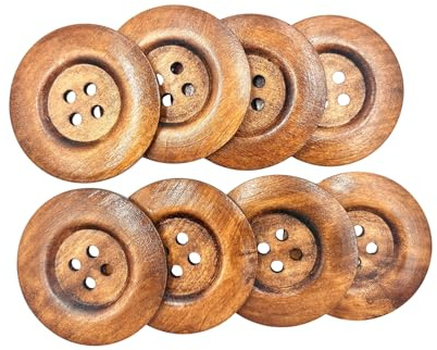 20 Pack Wooden Sewing Buttons, 2.36 Inch Round, 4 Holes, 60mm Large Size for Crafts, DIY Clothing, Bag Decoration, (Brown)