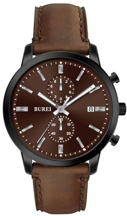 BUREI Uhren Herren Chronograph Japanisches Quarz wasserdichte Armbanduhr Herren Lederarmband Business Casual Sport Datum Uhr für Männer (schwarz braun)