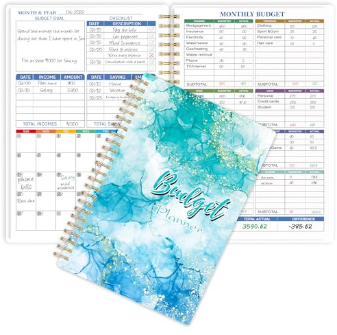Budget Planner - Monthly Finance Organizer with Expense Tracker Notebook to Manage Your Money Effectively, Undated Account Book, Start Anytime, A5(8.6x5.9 inches),100gsm Paper - Blue Marble