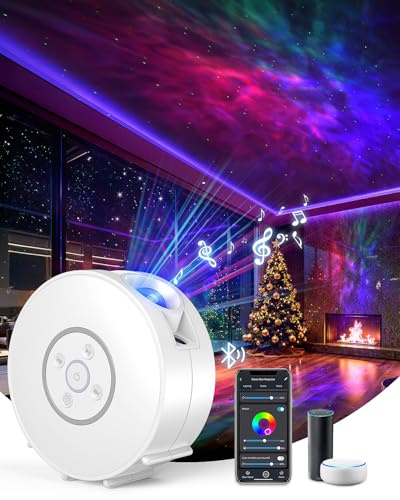 SUPPOU Smart stjärnhimmelprojektor med 6 planetskivor, uppgradering av projektormusikhögtalare, wifi-anslutning, bluetooth, vitt ljud, timer, röststyrning, jul
