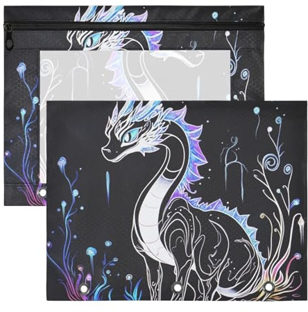 WDdZzyy Aesthetic Dragon Cool Binder Portable Pen Holder Case for A4 Paper Letter 2 Pack Students Office