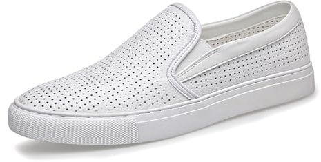 Scarpe da uomo in pelle traforata, traspiranti, casual, con punta tonda, tacco piatto, leggere, for il clima caldo(Wei�,38 EU)