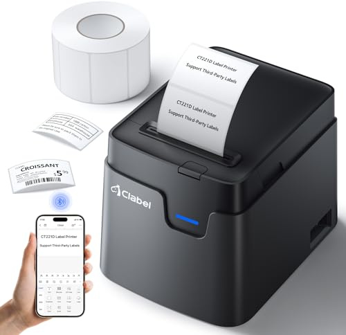 CLABEL 221D Desktop Bluetooth Label Printer for Small Business | Thermal Label Printing, Open-System Labels, 20-50mm Widths, Barcode & Address Labels, Phone/PC Printing, Office & Retail Use