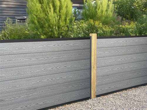 eDecks Evolution Fence Kit - Untreated Composite Wood - Horizontal - Grey - 4ft Height - Easy Install, Weather Resistant - Outdoor Garden Fencing Set for Timber & Concrete Posts