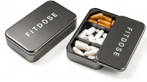 Fitdose Pastillero Pequeño de Aluminio Macizo Premium – Organizador de Pastillas y Vitaminas Cero Plástico, con 3 Compartimentos y Cierre Magnético para Viaje