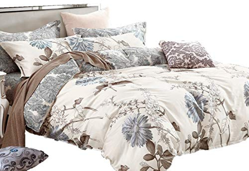 Swanson Beddings Daisy Silhouette Reversible Floral Print 3-Piece 100% Cotton Bedding Set: Duvet Cover and Two Pillow Shams (King) (Comforter NOT Included)