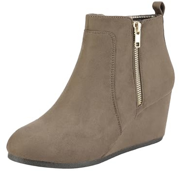 DREAM PAIRS Women's Suede Low Wedges Ankle Boots,Size 7.5,Taupe/Suede,DOUBLE