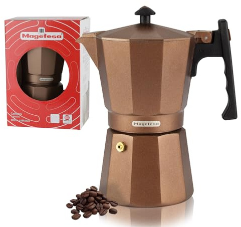 MAGEFESA Jamaica - Cafetera Italiana 12 Tazas, Aluminio Extra Grueso, Para Todo Tipo de Cocinas, Inducción, Café, Asa Termo-Resistente, Ecológica