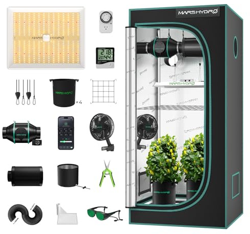 MARS HYDRO 3x3 Grow Tent Kit Complete System,150W TS1000 LED Programmable&Dimmable Grow Light, 32x32x63 1680D High Reflective Mylar Grow System with 4inch Smart WiFi Control Ventilation System