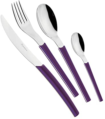 EME POSATERIE Loto Viola 2623 - Set di Posate da Tavola in acciaio inox 18/10, per 6 persone, 24 pezzi