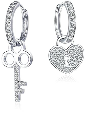 SALAN Pendientes Colgantes con Cierre De Llave En Forma De Corazón De Amor De Plata De Ley 925 para Mujer, Joyería De Compromiso De Boda