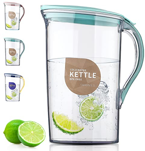Berglander Karaffe, Kühlschranktür Wasserkrug mit 2,1-Liter-Deckel, durchsichtige Fiberglaskaraffe, perfekt für die Zubereitung von Tee, Saft und kalten Getränken, BPA-frei