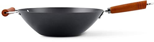 Ken Hom großer Wok 35 cm Antihaft aus Karbonstahl und mit Holzgriff - Wokpfanne ohne Induktion