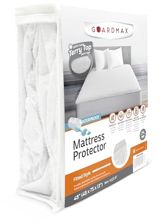 Guardmax Terry Cotton RV Size Mattress Protector - Waterproof & Dust Mite Proof Mattress Cover with Stretchable Pockets - Soft, Comfortable, & Noiseless Waterproof Fitted Sheet.(48 x 75 X 13)