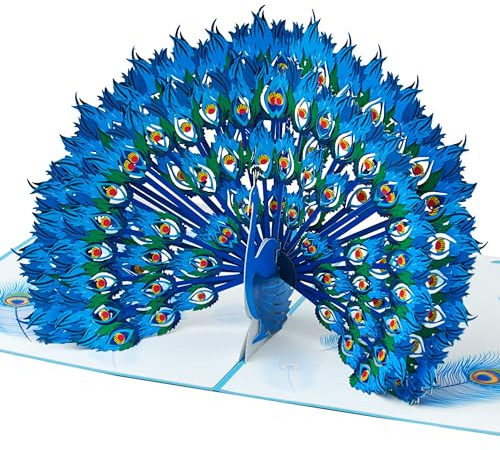 Magic Moments® Pop Up Karte Stolzer Pfau – Besondere Geburtstagskarte 3D für Frau, Freundin, Mädchen – Handgemachte 3D Pop Up Karte zum Geburtstag Frau, Mann – Große Glückwunschkarte Pfau mit Umschlag