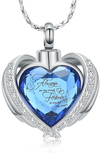 AIWENXI Joyería de cremación para cenizas, colgante de corazón de cristal, collar con mini urna de recuerdo, joyería conmemorativa de cenizas, Acero inoxidable