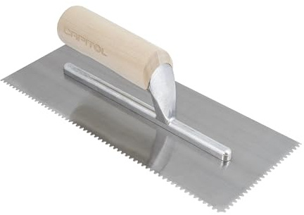 Capitol 115111 Professional Flooring Adhesive Trowel-1/8” x 1/8 x 1/16 Flat-Top V-Notch, Silver/Light Wood