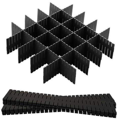 Hantoc 12 Pezzi Divisori per Cassetti Regolabili, Divisori per Cassetti in Plastica Organizzatore per Cassetti Separatori per Cassetti per Ufficio, Bagno, Cucina o Camera da Letto 32.4 x 7cm Nero
