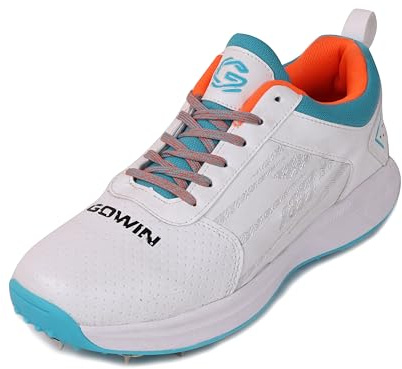 KD Willmax Metal Spike Lightweight Cricket Shoe, White/Blue (White/Blue, US Footwear Size System, Adult, Men, Numeric, Medium, 10)