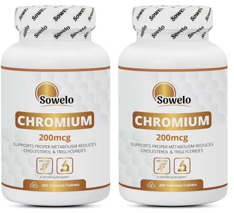 Sowelo Chromium Picolinate - 200 mcg Chrom pro Tablette I zur Aufrechterhaltung eines normalen Blutzuckerspiegels I Ohne unerwünschte Zusätze I 200 Tabletten (2-Pack)