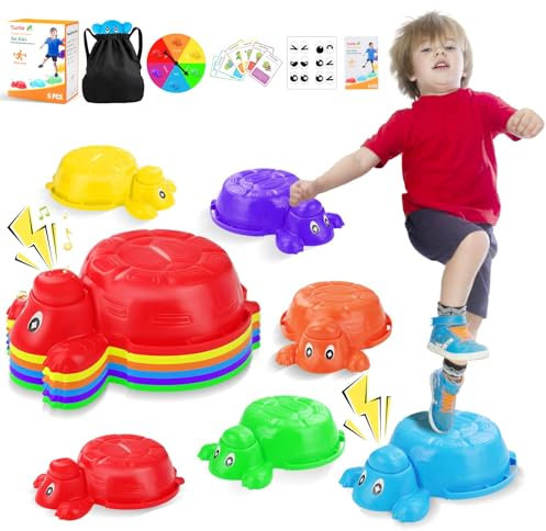 NZQXJXZ 6 Pcs Balance Stepping Stone for Kids, Kids Turtle Jumping Stones Steps Stones Balance Beam, Non-Slip Toddler Obstacle Course Coordination Outdoor Indoor Sensory Play Toy for Age 3-8 Years