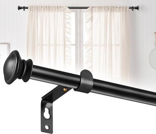 16mm Edelstahl-Gardinenstange, Schwarze Vorhangstange mit Halterungen und Endkappen, Gardinenstange 2m Verstellbare Länge 67-227cm, Gardinenstange für Wohnzimmer, Fenster