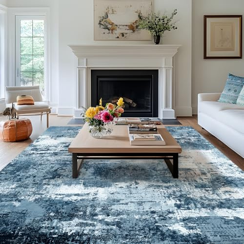 MAST DOO Teppich Wohnzimmer Waschbarer, Moderner Kurzflor Teppich Großer, Abstrakte Schlafzimmer Teppiche Waschbar rutschfest Design für Esszimmer Büro Bereich Dekor Dunkelblau Größe 160x230cm