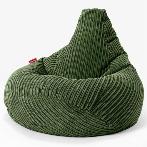 Lounge Pug Cord Highback Bean Bag Chair - Gaming Bean Bags UK Recliner Chair - Forest Green