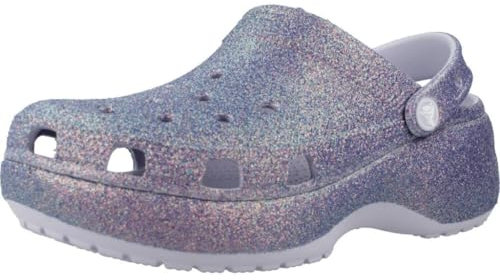 Crocs Zuecos clásicos de plataforma con purpurina para mujer, Luna violeta, 34-35 EU