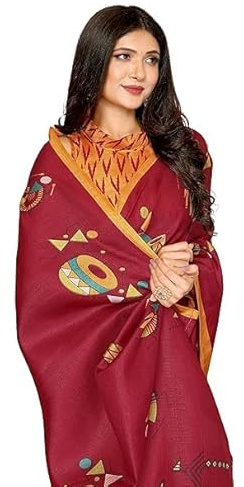 HAZDEAL Women's Woven Elegant Printed Art Silk Saree with Matching Blouse Material-Perfect for Festive Special Occasions, (Maroon)