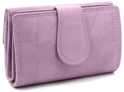 ekavale Damen Geldbörse aus Leder mit Druckknopf-Verschluss, RFID-Schutz, kompakt und praktisch (Antik-Pink)