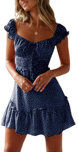 Cicy Bell Women's Summer Dress Ruffle Sleeve Minidress with Sweetheart Neckline Sexy Short Sleeve Beach Dresses