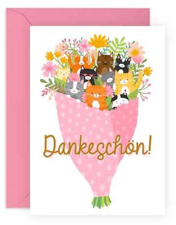 Tackkort för vänner – söt kattbukett – katthälsningskort – blommor – tackkort med kuvert – tackpresenter för män och kvinnor – med klistermärken från Centra 23